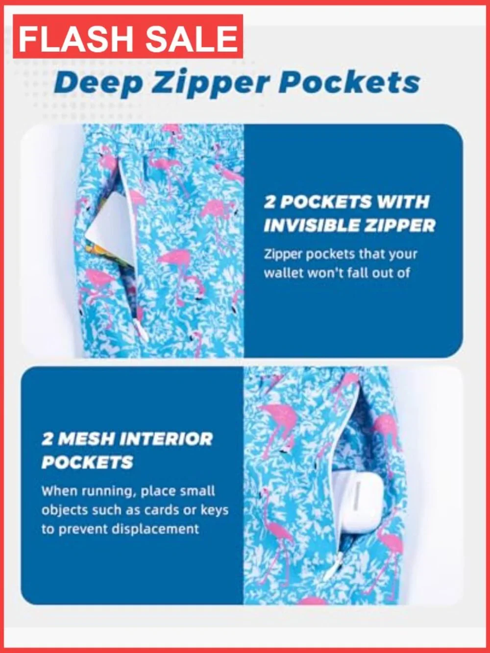 Mens Swim Trunks with Compression Liner 5 Inch Quick Dry Zipper Pockets